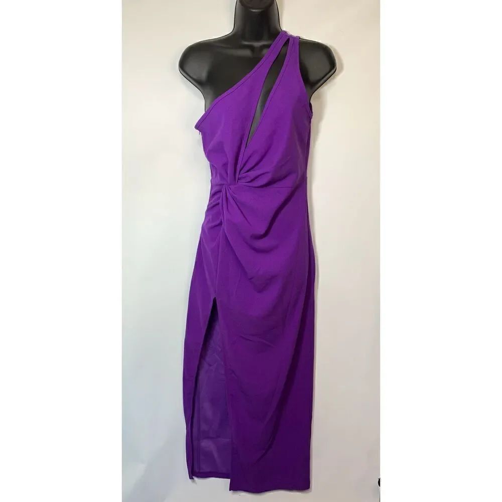Shein Women's One Shoulder Cutout Slit Ruched Bodycon Dress Purple Size 4